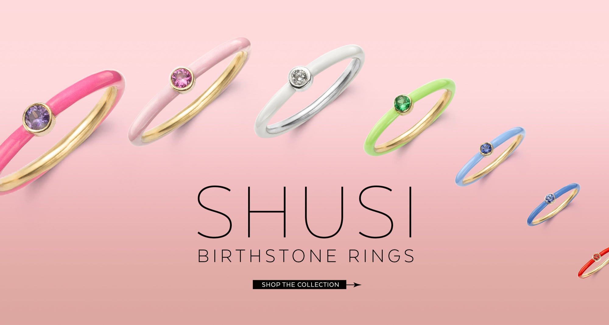 Colorful hand painted enamel birthstone rings made with 14k gold 