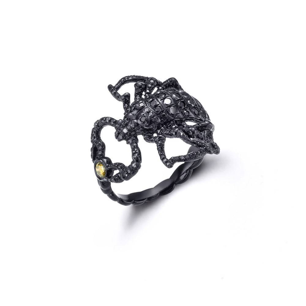 Black Scorpion Ring with Black Diamond Pavé
