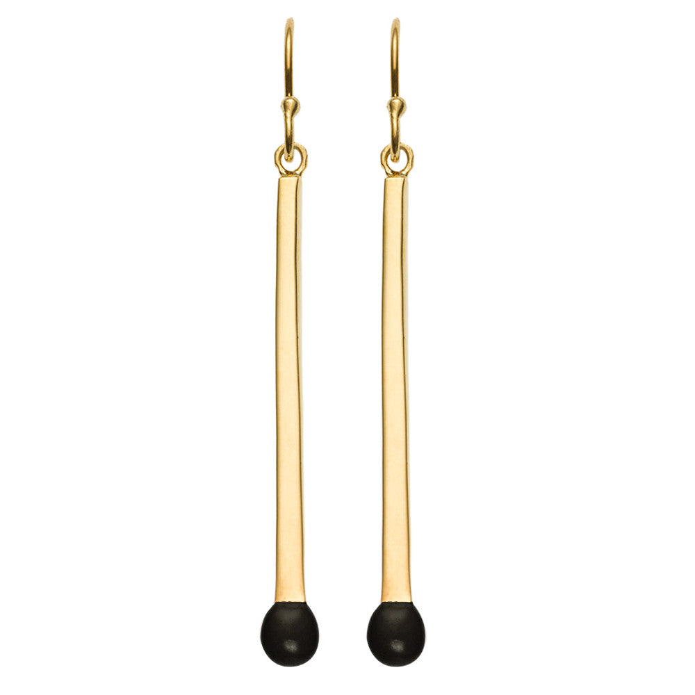 Matchstick Earrings Vermeil with Black Enamel
