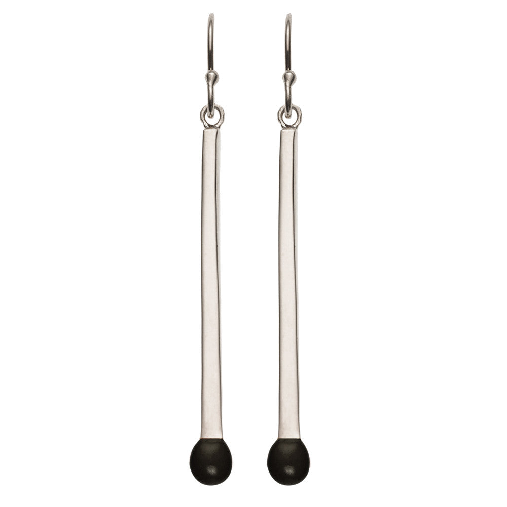 Matchstick Earrings Sterling Silver with Black Enamel
