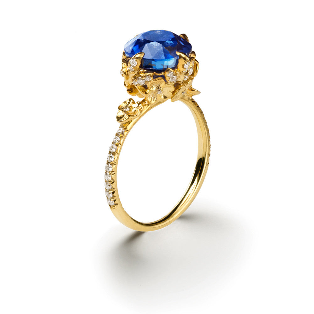 Unique designer heirloom sapphire and diamond engagement ring