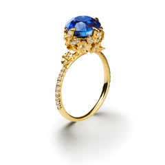 Unique designer heirloom sapphire and diamond engagement ring