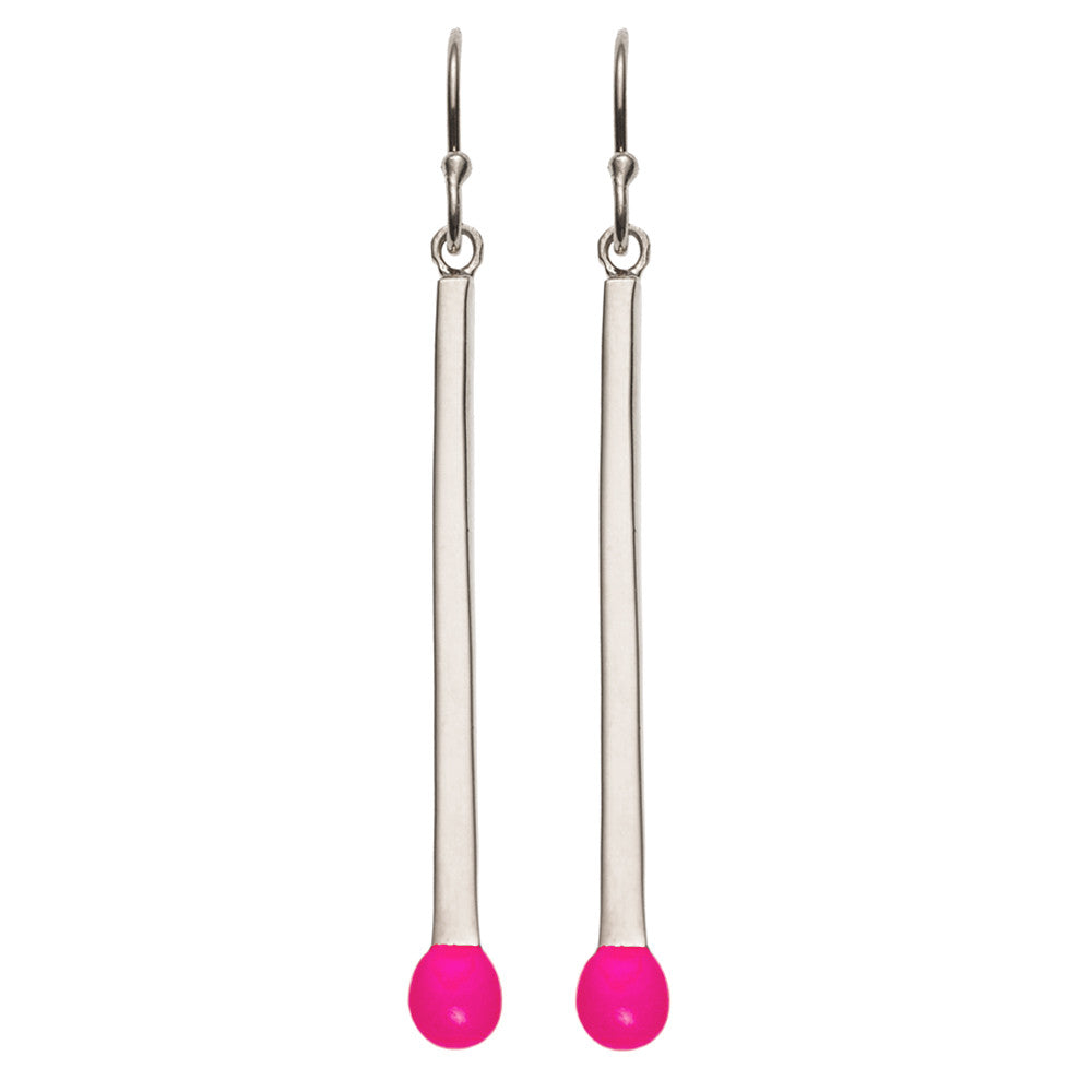 Matchstick Earrings Sterling Silver with Pink Enamel