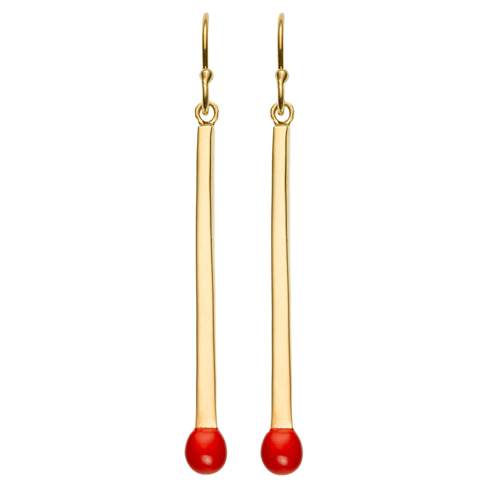 Matchstick Earrings Vermeil with Red Enamel