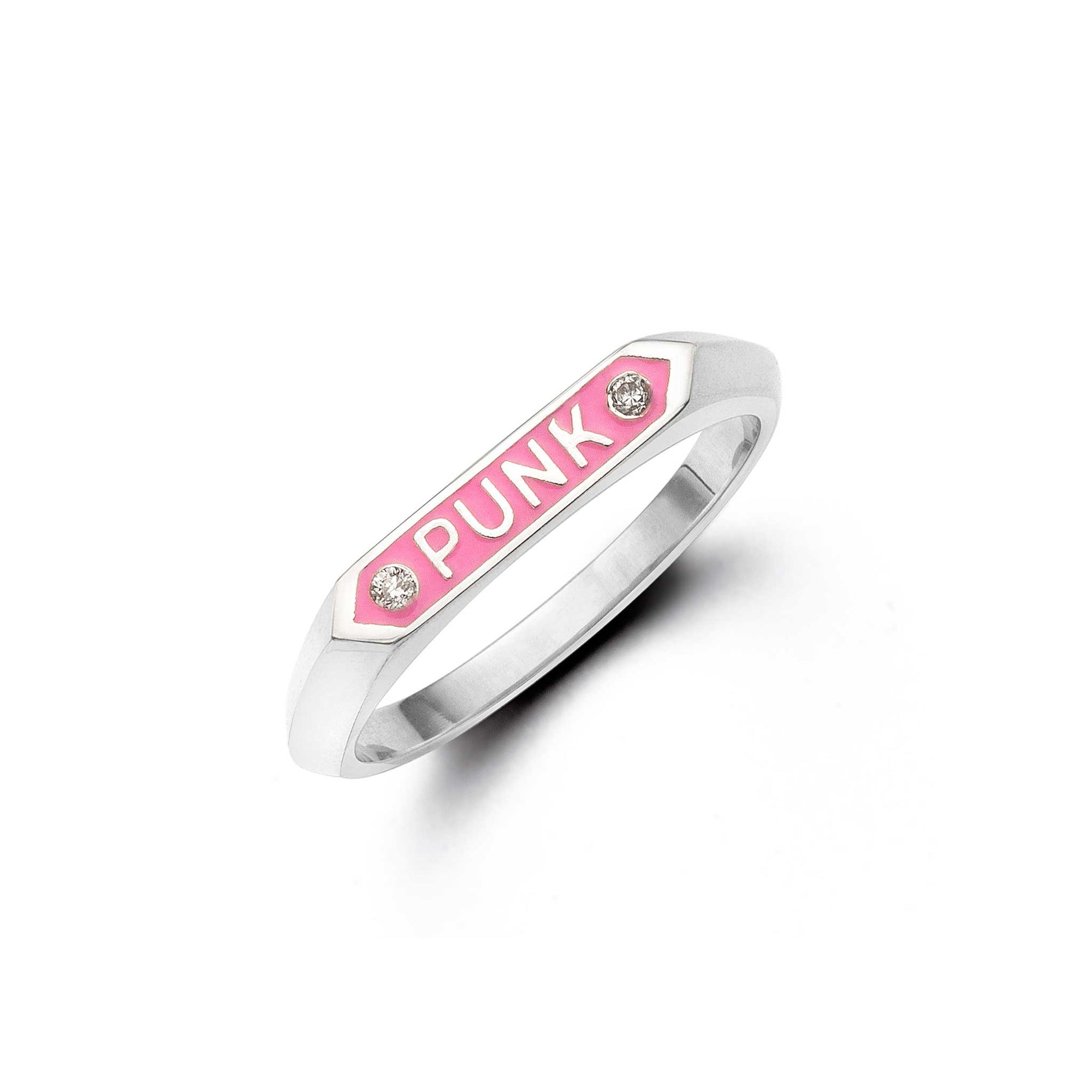 punk signet ring sterling diamonds pink