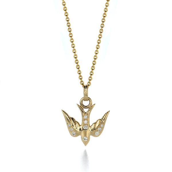 Gold Swallow Necklace with Diamond Pavé - Nora Kogan