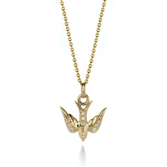 Gold Swallow Necklace with Diamond Pavé