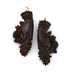 Victorian Carved Vulcanite Hand Earrings
