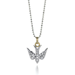 Silver Swallow Necklace with Diamond Pavé