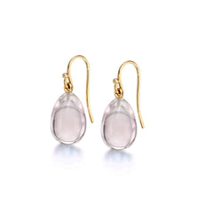 Petite Carved Pink Rock Crystal Egg Earrings