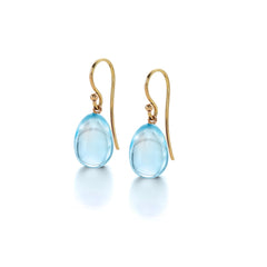 Petite Carved Blue Topaz Egg Earrings