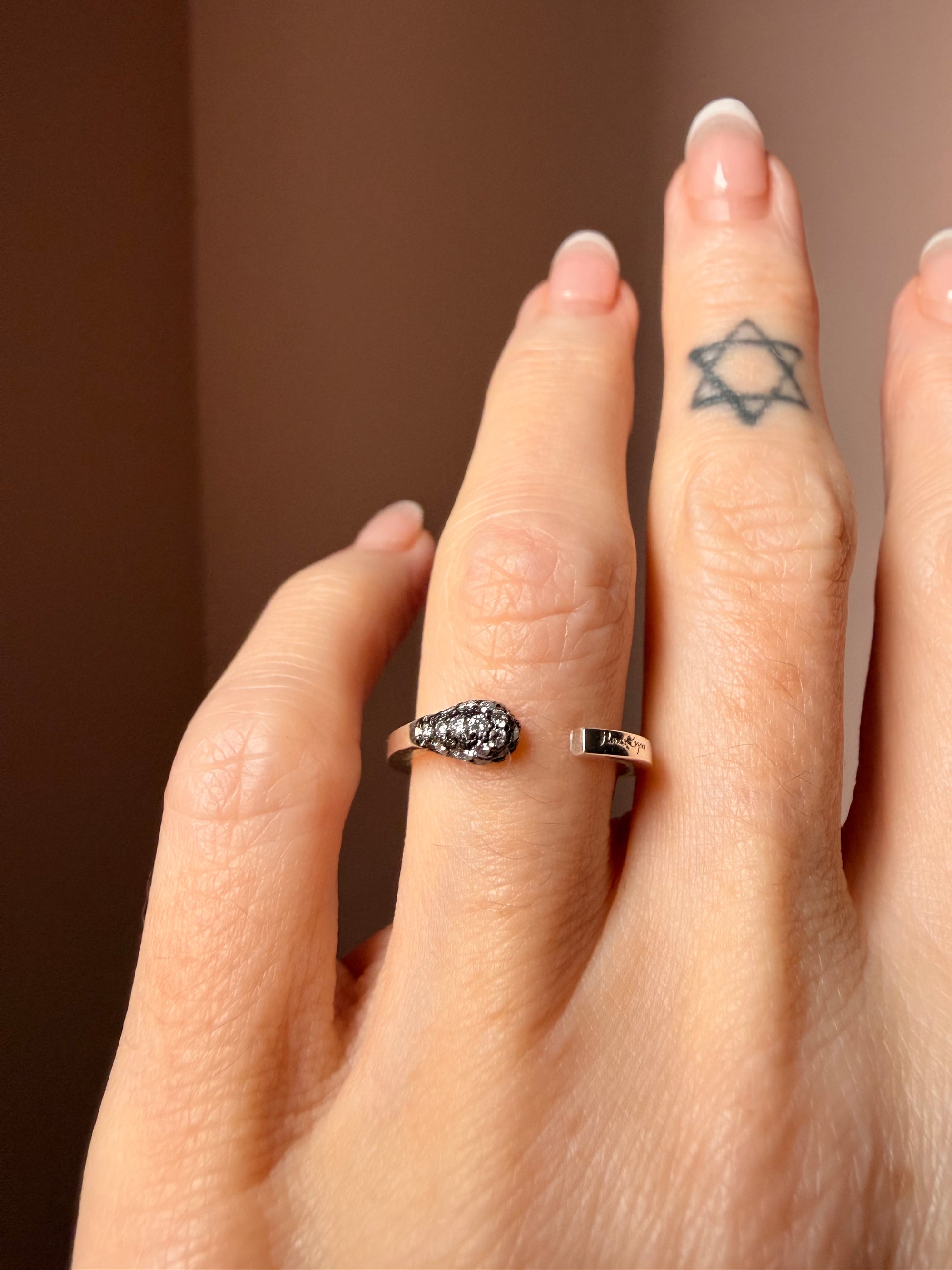 Matchstick Ring with Diamond Pavé Tip in Sterling Silver