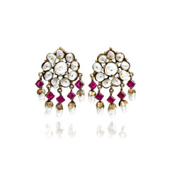 Late Victorian Indian Pearl & Ruby Paste Earrings