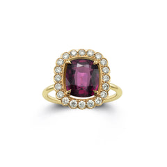 purple garnet diamonds gold ring