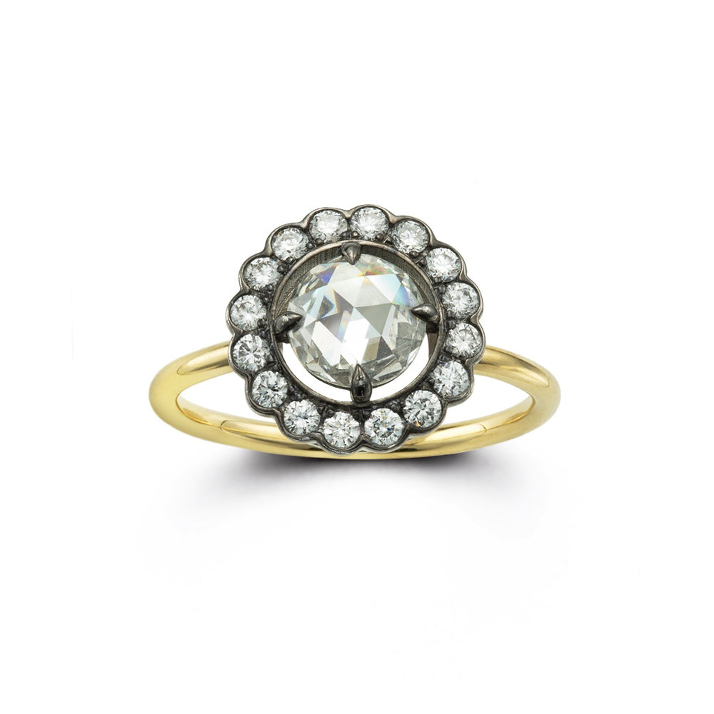 blackened diamond halo gold ring