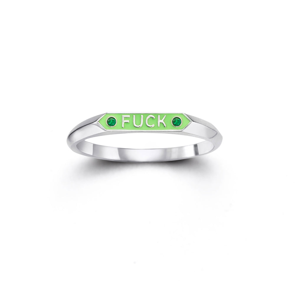 green enamel signet ring emeralds