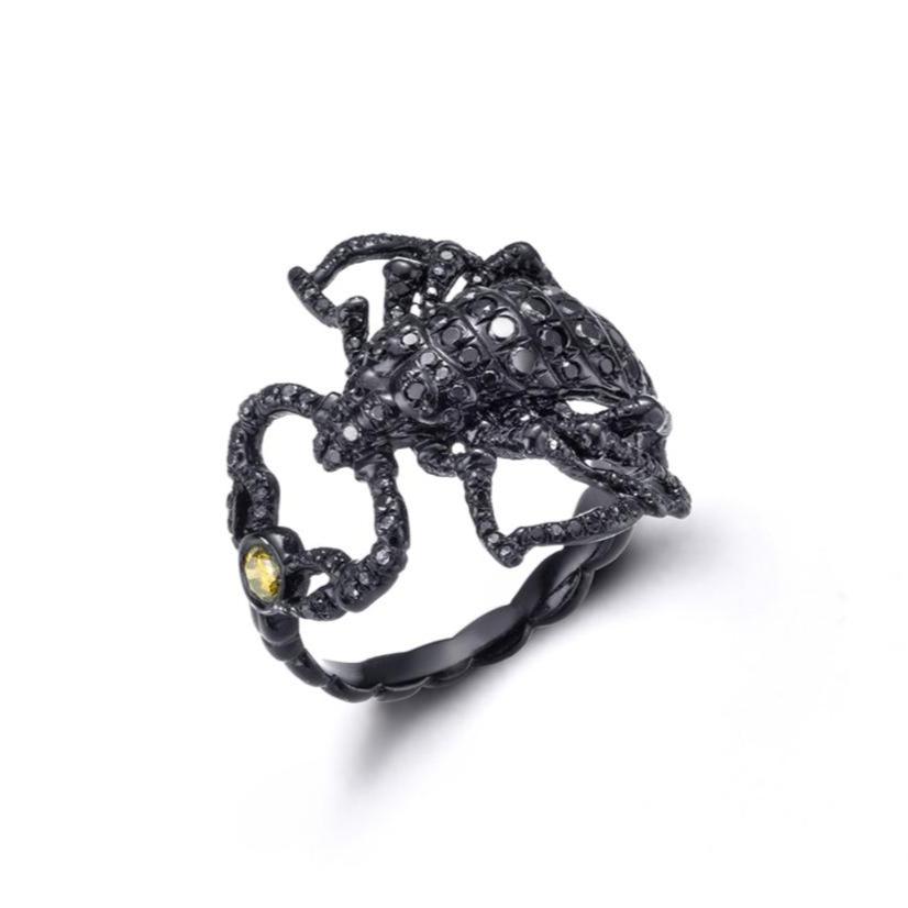 Black Scorpion Ring with Black Diamond Pavé