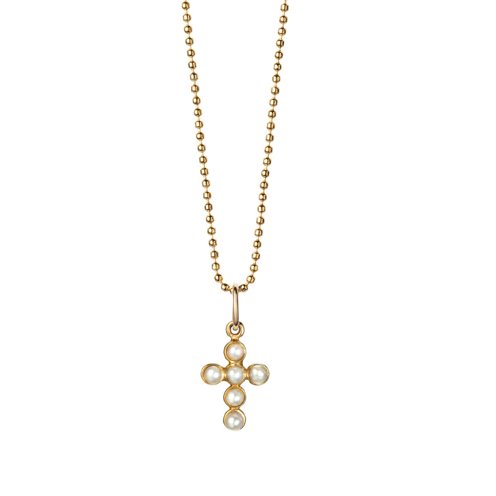 Lotto Cross with Seed Pearls  Necklace