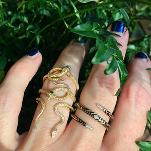 serpent rings on fingers
