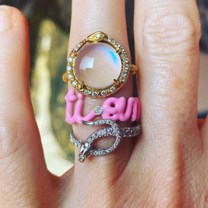 ti amo script ring pink finger