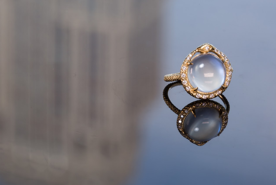 Unique designer eternity moonstone engagement ring 