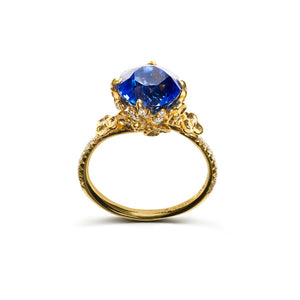 Unique designer heirloom sapphire and diamond engagement ring 