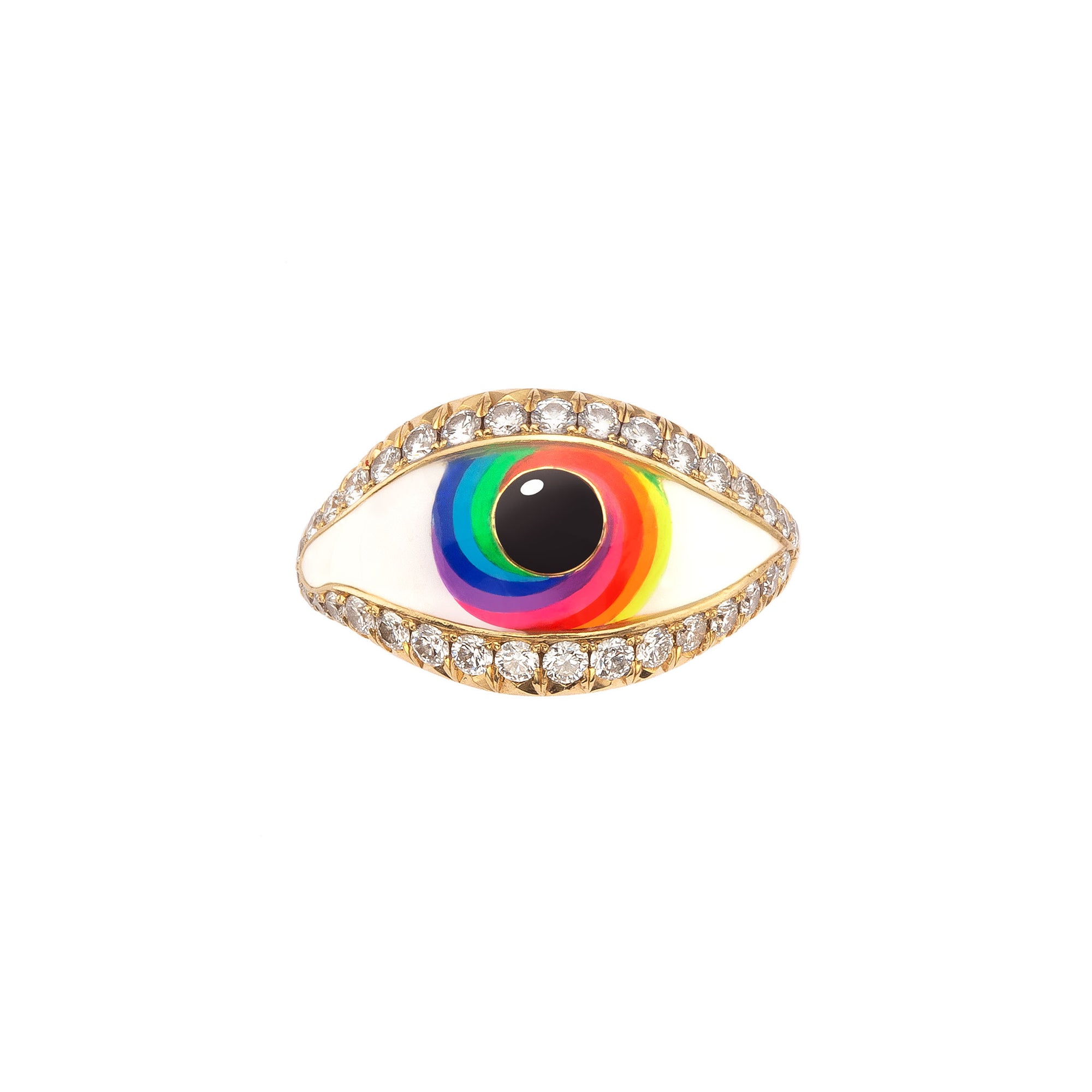 Irene ring 18k rainbow-spiral-enamel diamond-pavé
