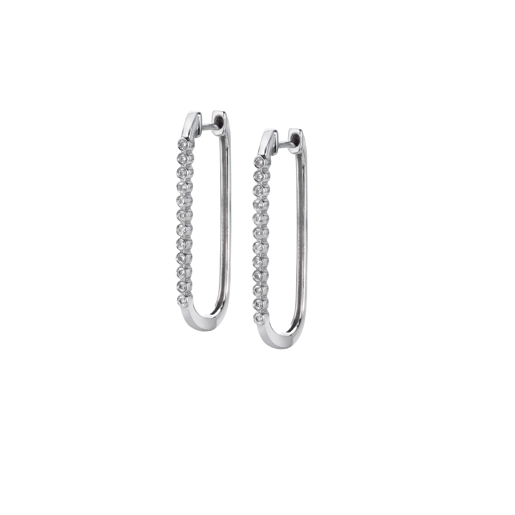 Paperclip Hoops with Diamonds in White Gold