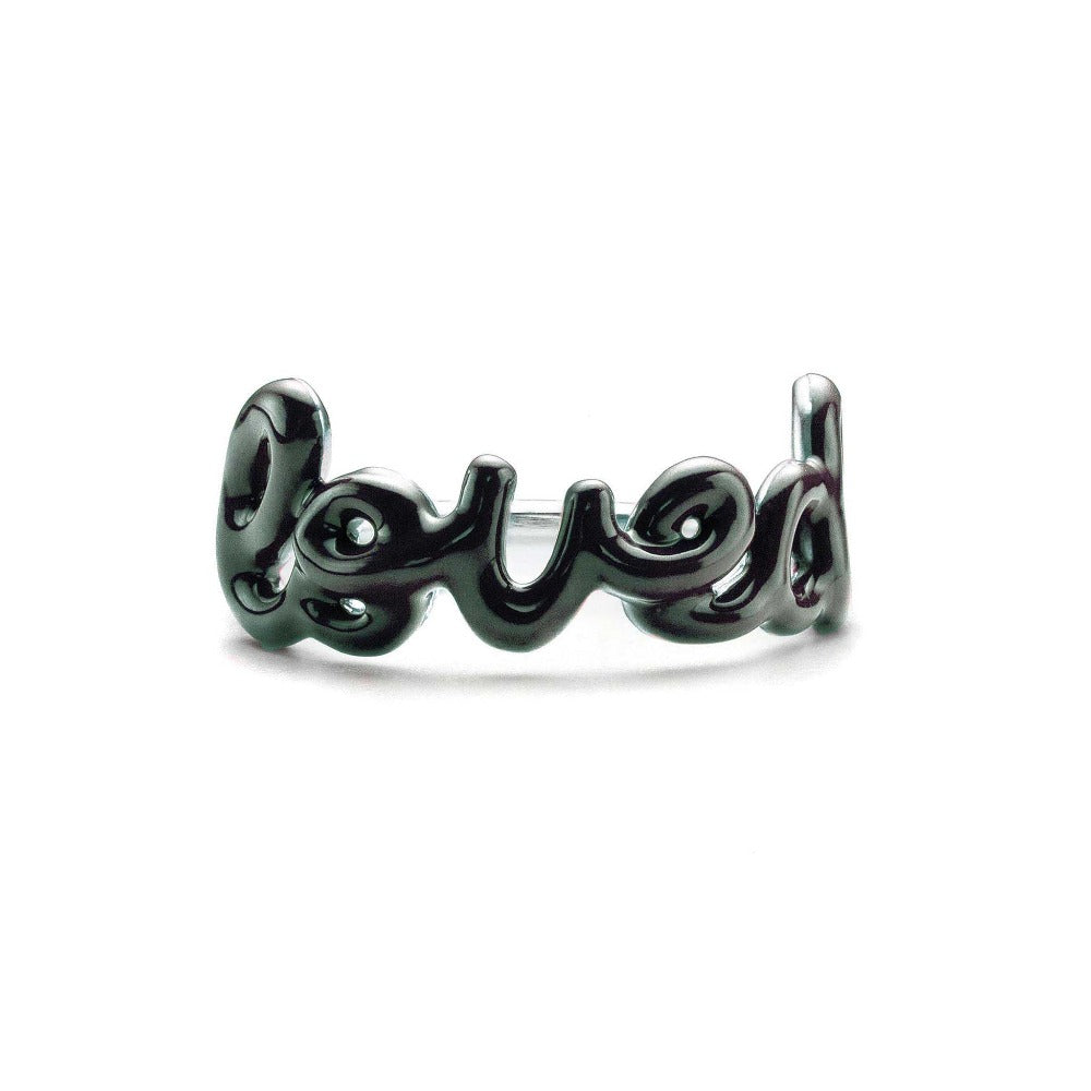 loved script ring black