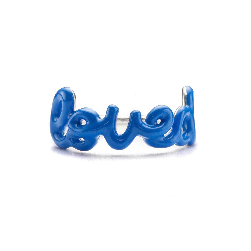 loved script ring blue