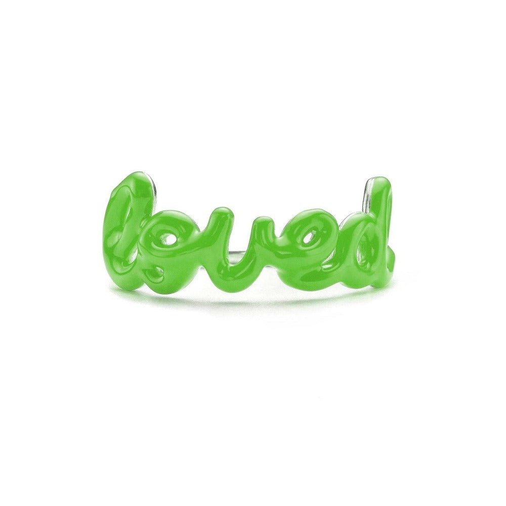 loved script ring green