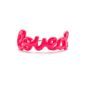 loved script ring neon pink