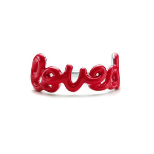 loved script ring red