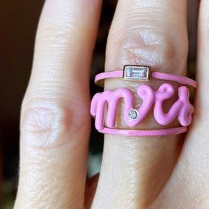 mrs script ring diamond pink hand