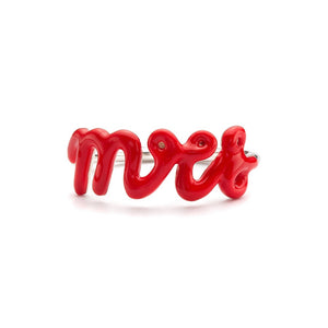 mrs script red enamel