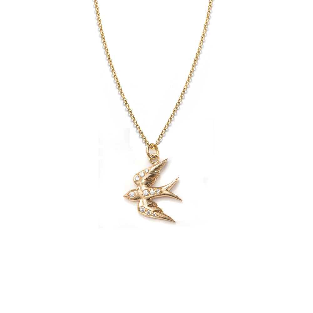 Swallow Necklace with Diamond Pavé