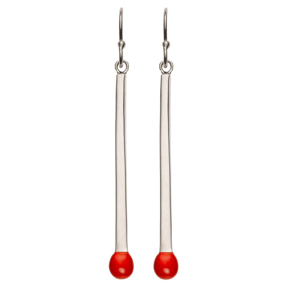 Matchstick Earrings Sterling Silver with Red Enamel
