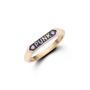 punk signet ring 14k blue diamonds