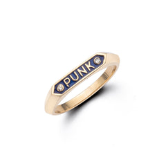 punk signet ring 14k blue diamonds