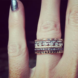 stack skinny wedding bands on finger